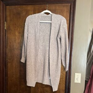 Cozy Open-Front Women's Cardigan Sweater - Light Mauve